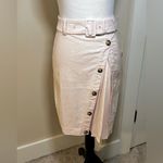 Anthropologie NWT  Belted Button-Front Slit Skirt  Linen Blend Midi Pink Rose~0💛 Photo 10