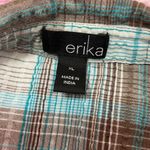 Erika Short Sleeve Plaid Button Down Shirt Top Blouse XL‎ Blue Brown White Photo 2