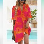 Amazon NWT Large Shift V Neck Short Sleeves Solid Color Casual Flowy Christmas Dress Photo 3