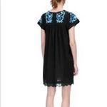 Rebecca Taylor  Black Mini Dress with Blue Floral Embroidery Photo 1