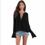 Tobi Lexi Lace Up Bell Sleeve Long Sleeve Black Blouse Top Small Photo 20