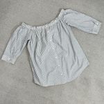 14th & Union ‎ Striped Button Back Off The Shoulder Shirt Grey White Medium Photo 12