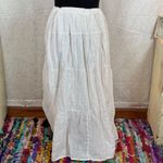 Liz Claiborne Beach babe White Broomstick Maxi Silver Gold Stripe Skirt Sz L Photo 8