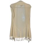Loft Cream Open Front Sleeveless Cardigan Knit Vest with Tassels Fringe Sz M Photo 1