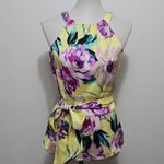 Ann Taylor Factory Yellow Floral Belted Halter Satin Tank Top – Size 2 Pink Photo 1
