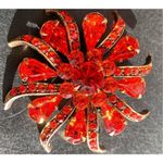 Unsigned Crimson red rhinestone starburst glimmer and shine brooch Red Photo 9