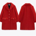ZARA New Women Red Textured Wool Blend Christmas New Year Coat Size Medium Photo 4