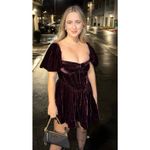 Bardot Burgundy Velvet Hourglass Puff Sleeves Corset Bodice Mini Dress sz 8 Photo 12