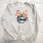 Gray Sweatshirt with Disco Ball and Pink Bow Design. Size 2XL. NWOT Photo 0