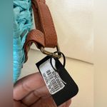 Lucky 7 turquoise Round Circular Straw Purse Sweet Feminine Floral Print Lining Blue Photo 2