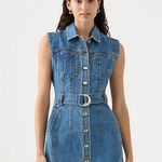 Aje Darcie Denim Blue Mini Dress Belted 90’s Wash Size 14 Photo 0