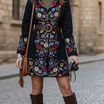 Paparazzi  Black Dress with Colorful Floral Embroidery Photo 0