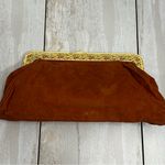 Vintage 1970s Brown Felt Clutch Plastic Floral Kiss Photo 6