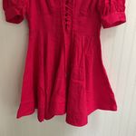 HOUSE OF HARLOW 1960 Linen Puff Sleeve Lace Front Mini Dress Fit & Flare Size 6 Pink Photo 7