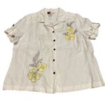 JM Collection Women's Floral Linen Embroidered Button-Up Shirt Size 12 Photo 0