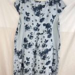 Lungo L'Arno Linen Dress w/ Ribbed Knit Side Panels XL Lagenlook Boho Coastal Blue Photo 3