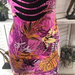 Vintage Y2K cut out back dress newsprint tropical flower hot pink bodycon SZ M Size M Photo 4