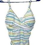 Emerald Bay One Piece Striped Green Yellow White Swimsuit Size 8 New NWT Photo 0