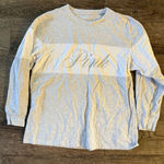 PINK - Victoria's Secret Victoria Secret Pink Shirt Women Size M Gray White Logo Long Sleeve Crew Neck Photo 0