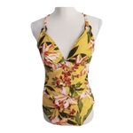 Kona Sol  Women's Tortoise Ring High Coverage Swimsuit Yellow Floral Size M Photo 1