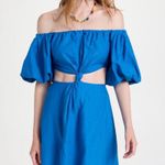 Farm Rio Blue Off-Shoulder Linen Midi Knot Dress Cutout Size L NWT Photo 6