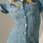 Anthropologie PILCRO Short-Sleeve Denim Button-Front Mini Dress Women's Size 2  Photo 0