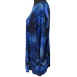 Clara Sun Woo Blue Floral Print Tunic Top Long Sleeve Asymmetric Hem Stretch SM Size L Photo 2