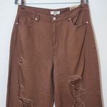 Madden NYC Wide Leg Brown Distressed Jeans NWT Size 13 High Photo 2