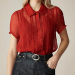 J.Crew Sheer lace-trim button-up Vibrant Red Cap Sleeves Blouse Women’s Size 6 Photo 0