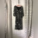 DKNY  Womens Tie Zip back Faux Wrap midi Dress floral embroidered puffy size 10 Photo 2