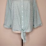 Chico's Chico’s Green Striped Diamond Textured Tie Front Shirt Photo 3