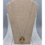 Vintage Germany Signed Iridescent Pendant Necklace with Gold Palm Tree 24" MINT Photo 4