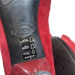 Tod's  Red Suede Buckle Front Rivet Detail Retro Kitten Heel Shoes Women Sz 37.5 Photo 8
