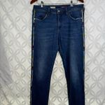 Anthropologie  Pilcro Slim Boyfriend Crop‎ Jeans Size 30 Embroidered Side Stripe Photo 6