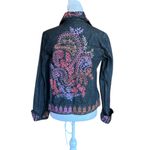 Coldwater Creek Black Jean Jacket Pink Blue Embroidery Cotton Womens XS Photo 1