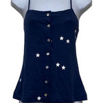 Chaser Navy Blue White Stars Patriotic Button Front Tank Top Cami Medium NWT Photo 0