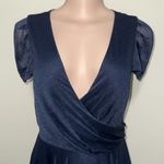 Faeriesty elegant surplice neck, short sleeve A line dress woman size Large slit Blue Photo 4