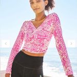 Anthropologie Daily Practice Pink & White Long Sleeve Wrap Crop Top Photo 0