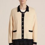 Found Sima Contrast Collar Knitted Cardigan Sweater Sz XL Cream Black Unisex Photo 12