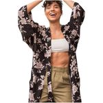 Spiritual Gangster Maya Kimono Floral Black Pockets Tie OS Duster Swim Cover Photo 1
