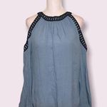 MINE Blue Peek A Boo Sleeve Gauze Top Size Medium Photo 0