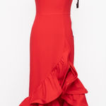 Betsy and Adam Arielle Scuba Crepe Ruffle Slit Gown Photo 0