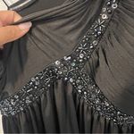 Adrianna Papell Boutique Elegant Satin Black Beaded One-Shoulder Babydoll Dress Photo 2