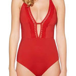 Laundry by Shelli Segal One Piece Lace Trim Red ( spice) Swimsuit Size M Photo 0
