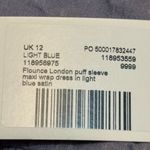 Flounce London puff sleeve maxi wrap dress in light blue satin. Size 8 NWT Photo 4