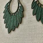 Rustic green Patina Leaf Motif Filigree Hoop Earrings Photo 1