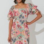 Cleobella Nadine Mini Dress Colorful Pink/Green Puff Shoulder Panama Print Med Photo 7