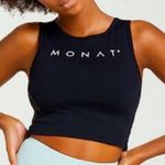 MONAT Tank Top Size Large Logo Tight Black Cropped Attached Sports Bra Athletic Photo 2