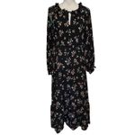 Madewell Size L Posy Floral Gathered Neck Ruffle Midi Dress Black M6285 Photo 1
