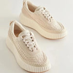 Dolce Vita Dolen Knit Platform Sneakers sandstone crochet lace up beige Tan Size 6 Photo 0